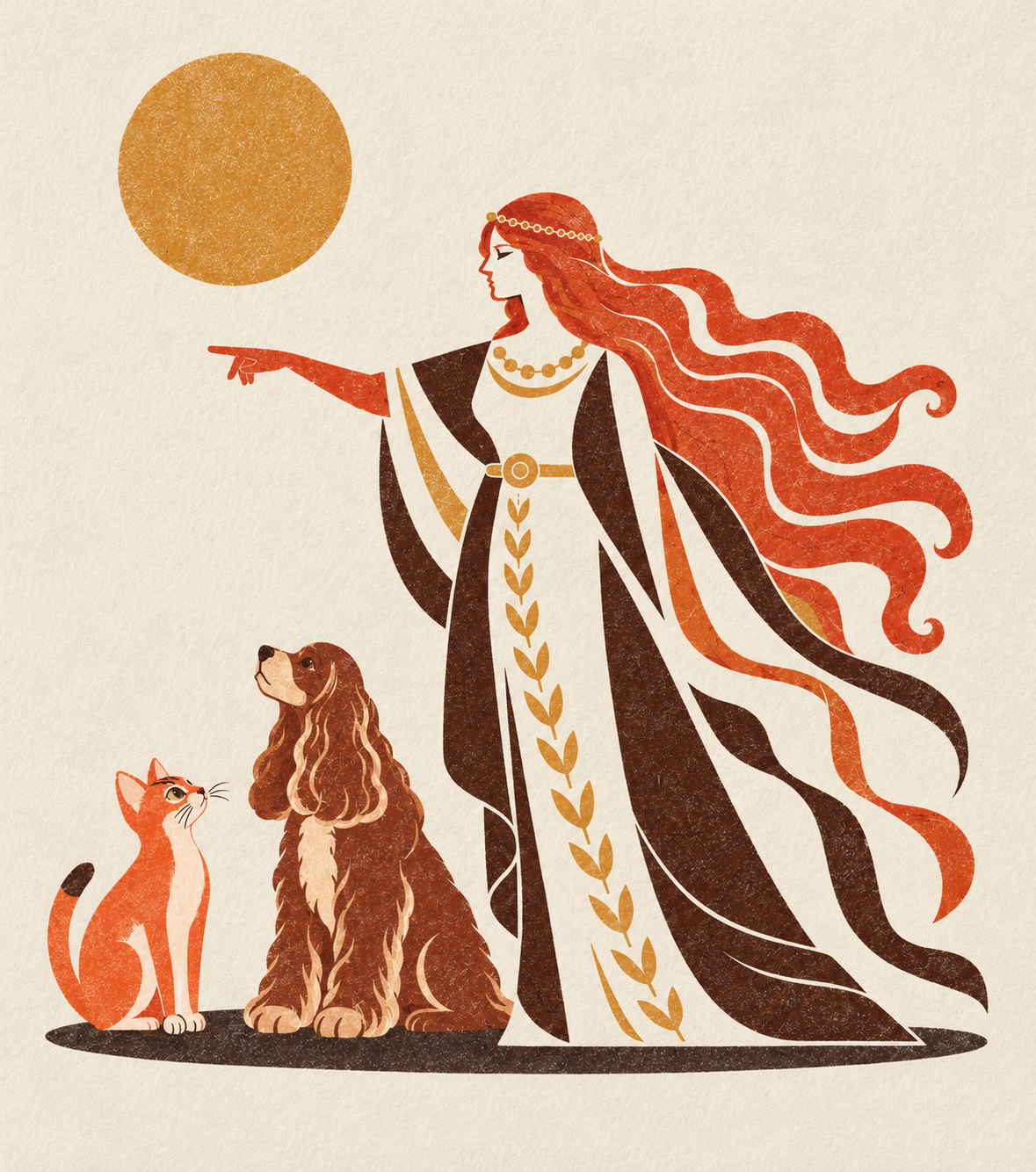A cat and dog becoming clean in a painterly scene